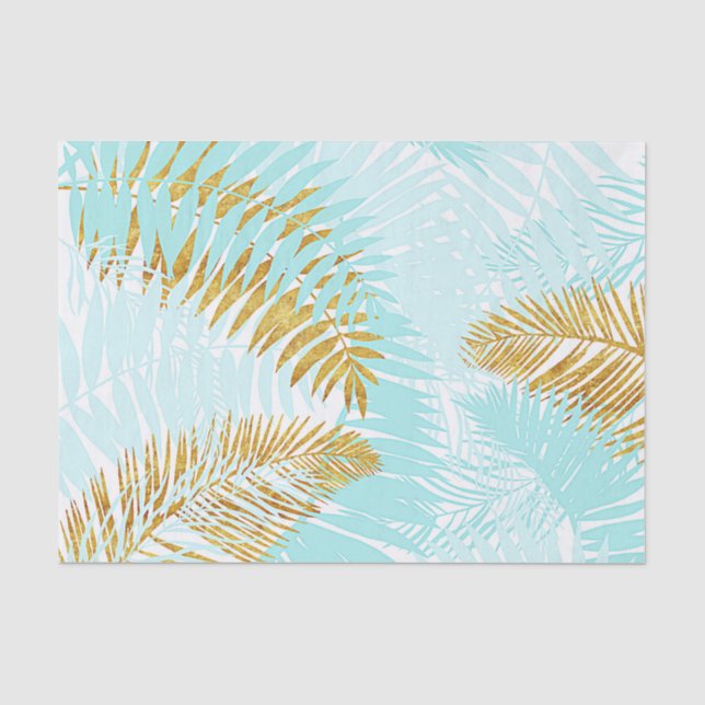 Papier Mousseline Palmettes Aloha-Tropicales d'Aqua de feuille (Recto)