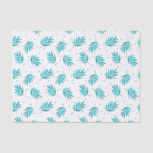 Papier Mousseline Palmier tropical bleu vert feuille motif
