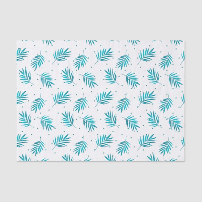 Papier Mousseline Palmier tropical bleu vert feuille motif (Recto)