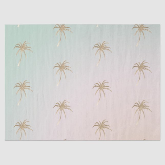 Papier Mousseline Palmiers d'or tropicaux Mint Cream Ombre      (Recto)