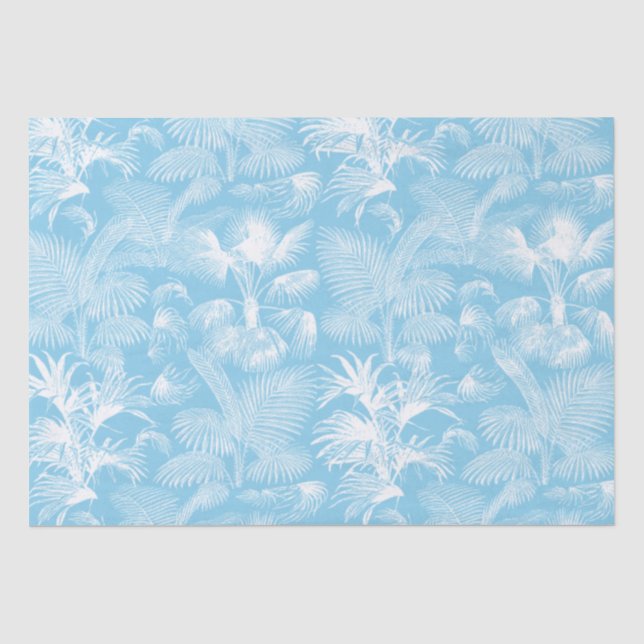 Papier Mousseline Palmiers tropicaux modernes Ciel Bleu Blanc (Recto)