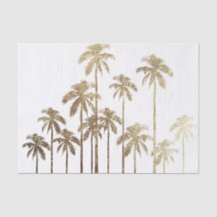 Papier Mousseline Palmiers tropicaux or glamour sur blanc