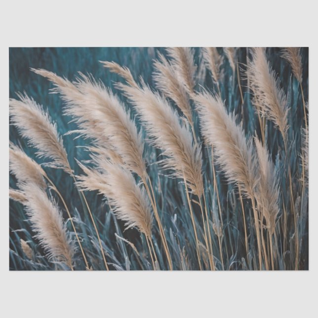 Papier Mousseline Pampas Floral Bleu (Recto)