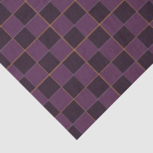 Papier Mousseline Panache prune et doré à carreaux