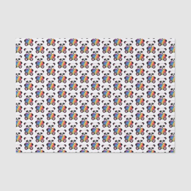 Papier Mousseline Panda Aquarelle Cute Avec Coeur Arc En Ciel (Recto)