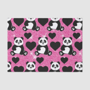Papier Mousseline Panda Bear Amoureux des animaux Black Hearts Pink 