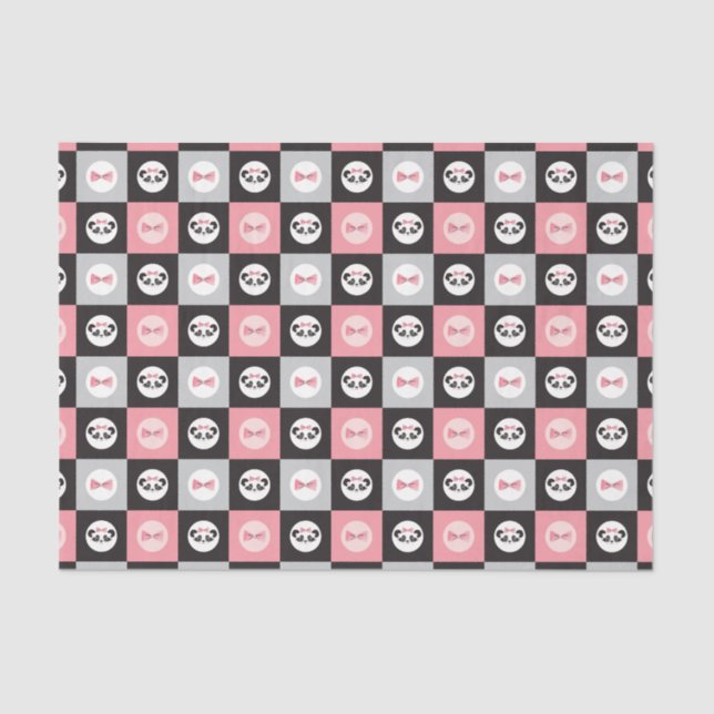 Papier Mousseline Panda Bear Pink Heart Block Motif (Recto)