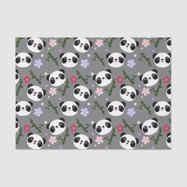 Papier Mousseline Panda de Kawaii sur le gris (Recto)