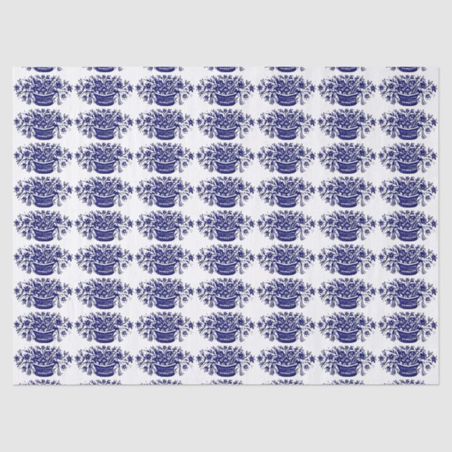 Papier Mousseline Panier bleu de fleurs sculptées en bois (Recto)