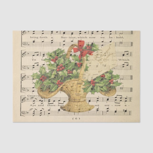 Papier Mousseline Panier cadeau de Noël Feuille de musique Découpage (Recto)