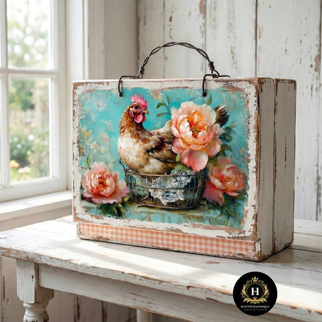 Papier Mousseline Panier de poulets rustiques Peach Peonpage de déco (Créateur téléchargé)