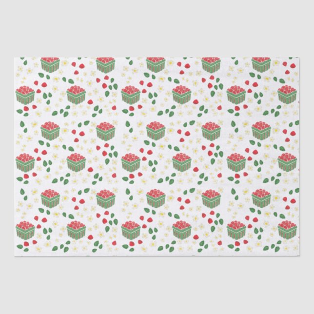 Papier Mousseline Paniers de Baies Fleurs de Fraisier Été  (Recto)