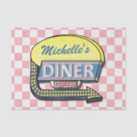 Panneau Retro Diner les années 50 Pink À damiers P