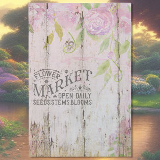 Papier Mousseline Panneau Rustique du marché aux fleurs d'aquarelle