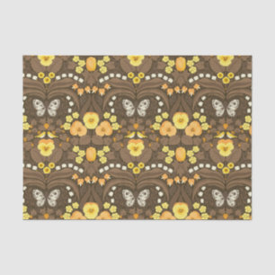 Papier Mousseline Pansies jaunes, oiseaux et papillons