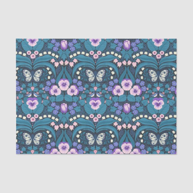 Papier Mousseline Pansies, oiseaux et papillons (Recto)