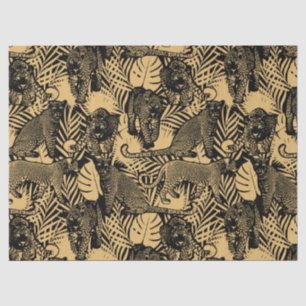 Papier Mousseline Panthère exotique / Leopard noir et or