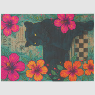 Papier Mousseline Panthère noire avec Hibiscus - Tropical Gothique