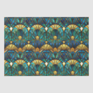 Papier Mousseline Paon en verre teinté sarcelle, bleu et or