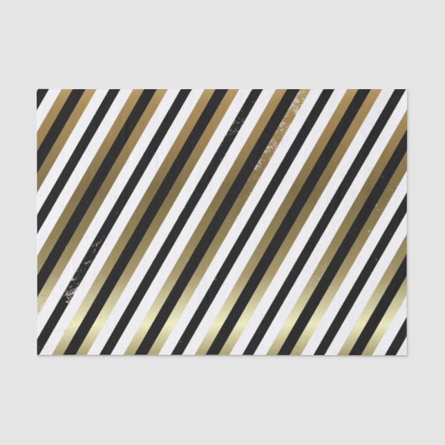 Papier Mousseline Papier à bande diagonale noir, blanc, or (Recto)
