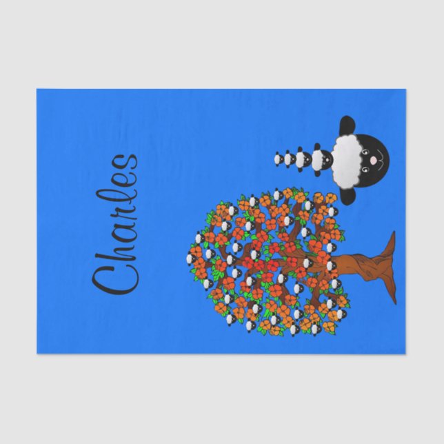 Papier Mousseline Papier à papier tissu Arbre à feuilles bleu (Recto)