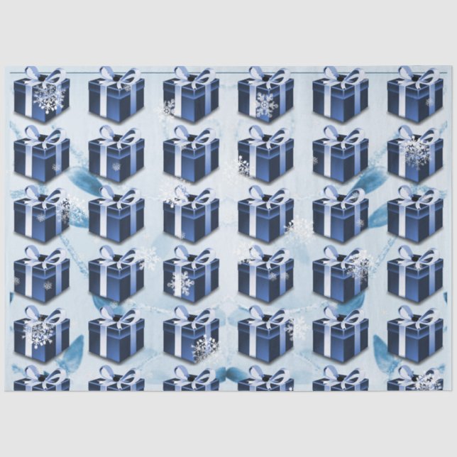Papier Mousseline Papier cadeau de Noël bleu (Recto)