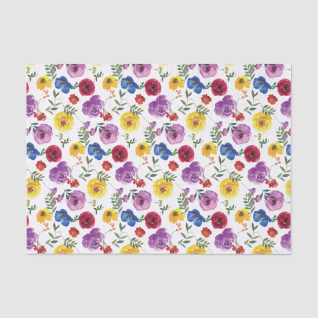 Papier Mousseline Papier cadeau floral aquarelle vif et audacieux (Recto)