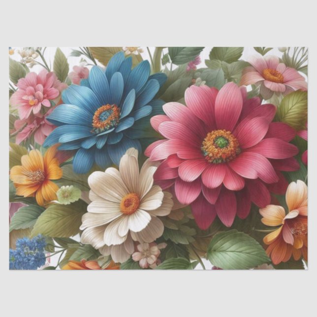 Papier Mousseline Papier couleur bleu rose floral (Recto)