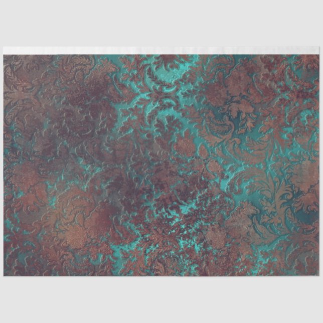 Papier Mousseline Papier Damask Turquoise rouille mousseline-Tissu p (Recto)