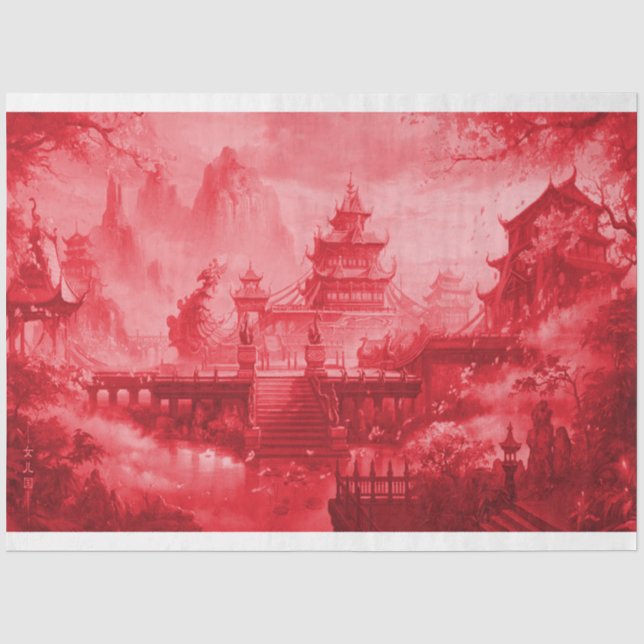 Papier Mousseline Papier de découpage asiatique Pagode Rouge (Recto)