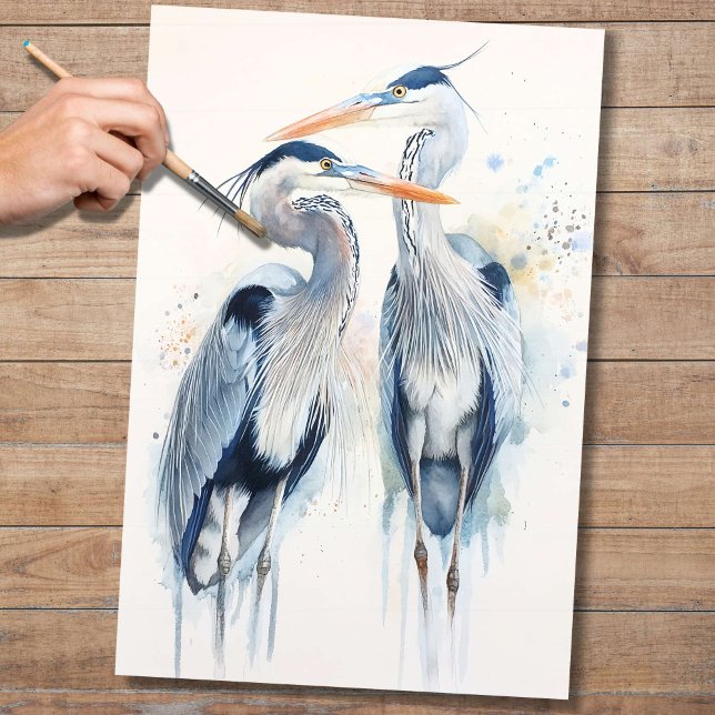 Papier Mousseline Papier de découpage Blue Herons 2 (Créateur téléchargé)