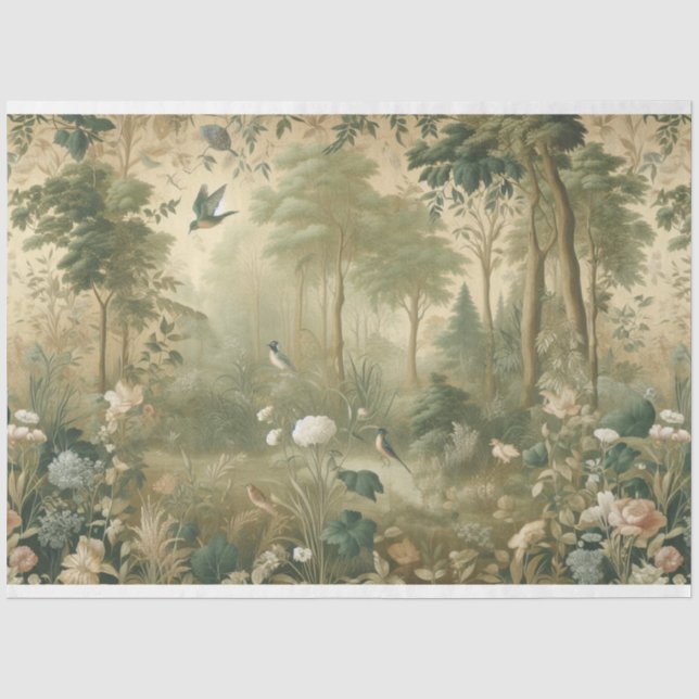 Papier Mousseline Papier de découpage Botanique, Oiseaux, Forêt (Recto)