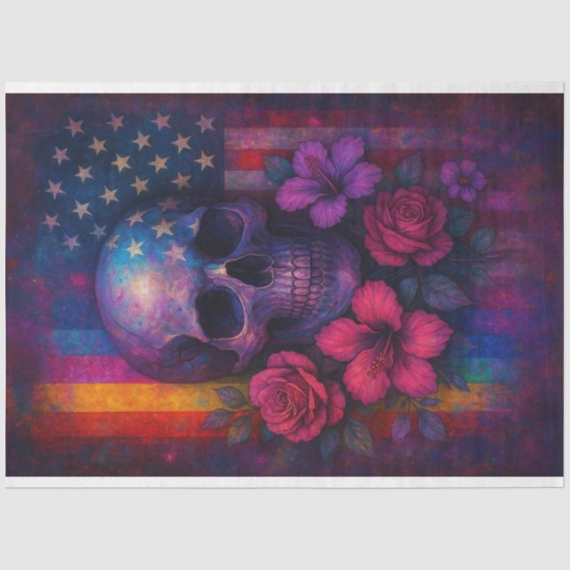 Papier Mousseline Papier de découpage crâne & fleurs & drapeaux - LG (Recto)