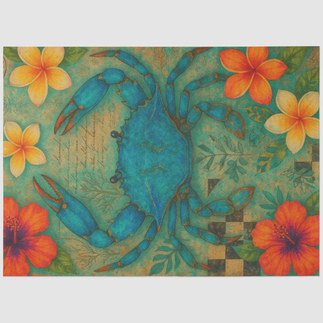 Papier Mousseline Papier de découpage de crabe bleu tropical - Côtie (Recto)