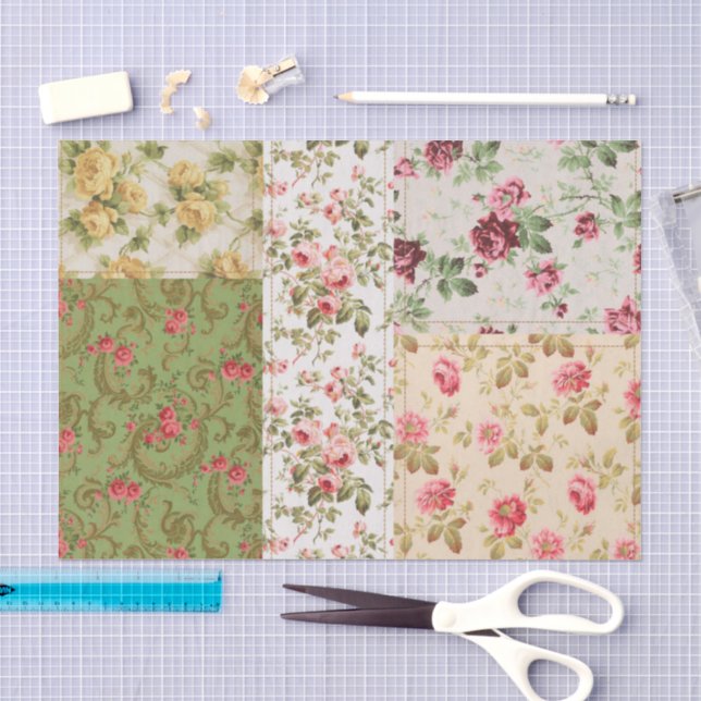 Papier Mousseline Papier de découpage Motif Rose Patchwork (Artisanat)