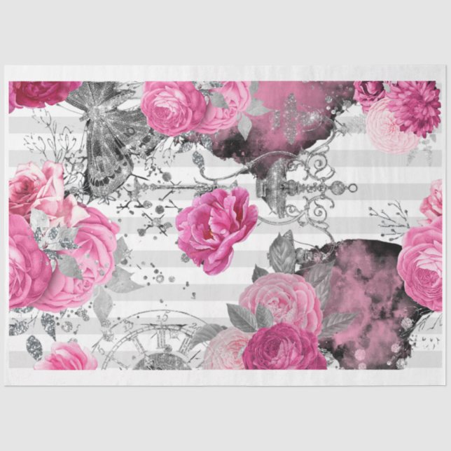 Papier Mousseline Papier de découpage Rose rose et noir (Recto)