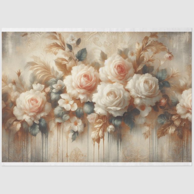Papier Mousseline Papier de découpage Roses blanches roses (Recto)