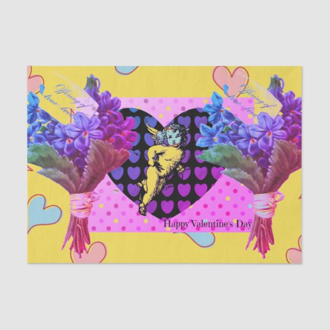 Papier Mousseline Papier de fond Heureuse Sainte-Valentin COLLAGE (Recto)