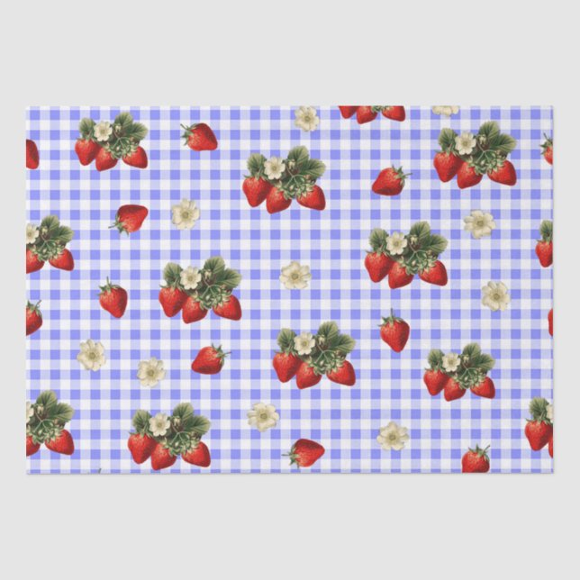 Papier Mousseline Papier de fraise sur en vichy bleu (Recto)