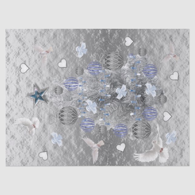 Papier Mousseline Papier de Noël Papier Bleu Arbre Argent Doses (Recto)