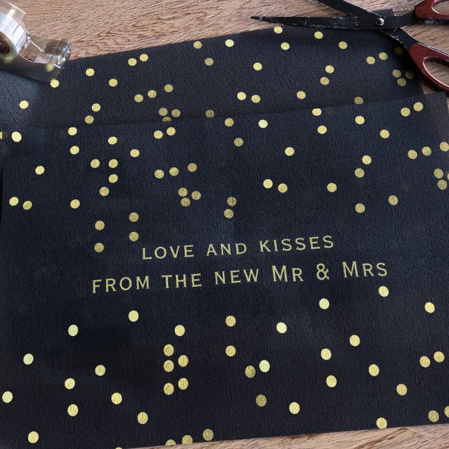 Papier Mousseline Papier de papier de fond de Merci Confetti Noir et (Faux gold confetti sprinkles on black tissue paper with space for a short message.)