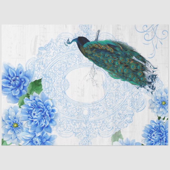 Papier Mousseline Papier de papier de tissu de coquillage bleu-flora (Recto)
