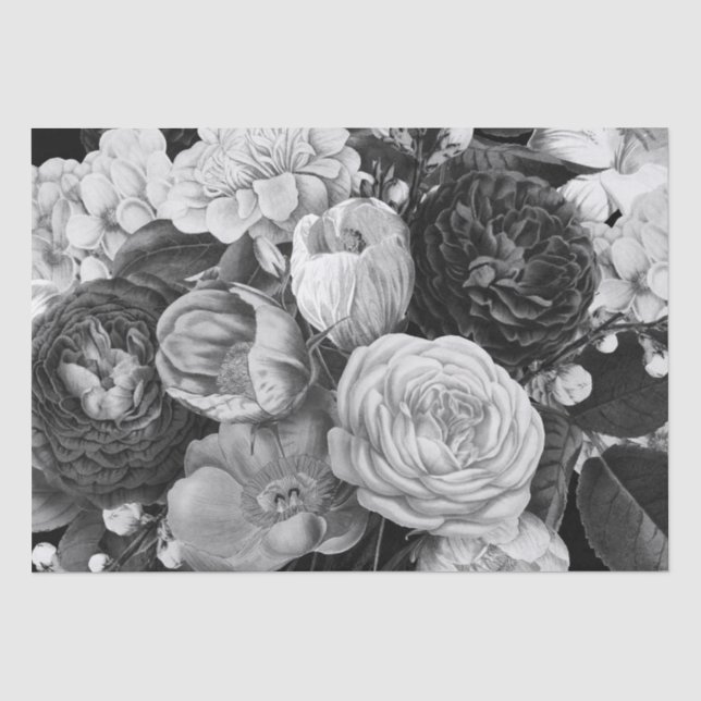 Papier Mousseline Papier de papier de tissus floraux noir et blanc (Recto)