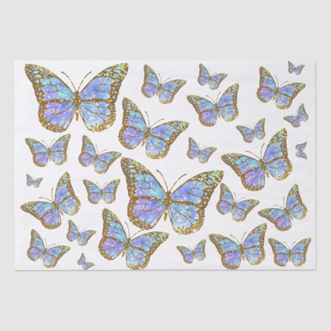 Papier Mousseline papier de tissu de papillons bleus (Recto)