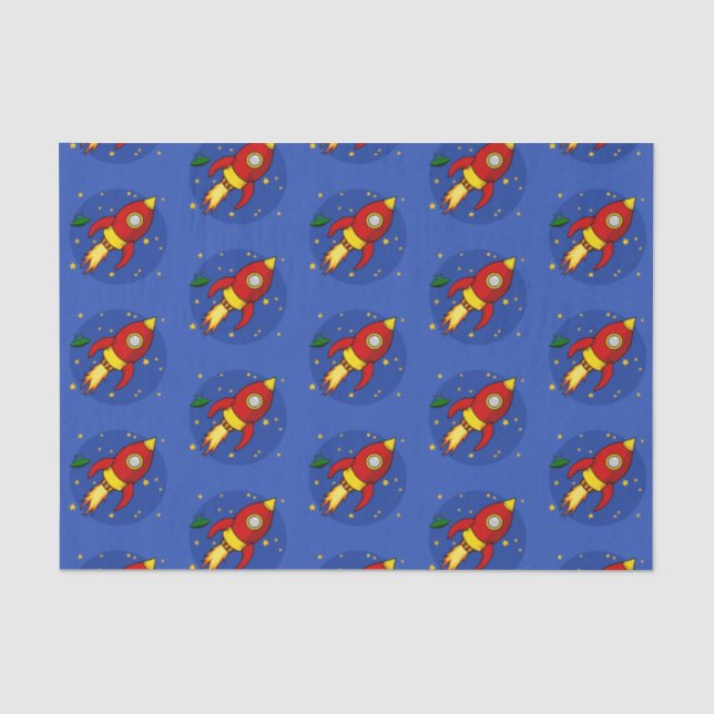 Papier Mousseline Papier de tissu motif rouge fusée (Recto)