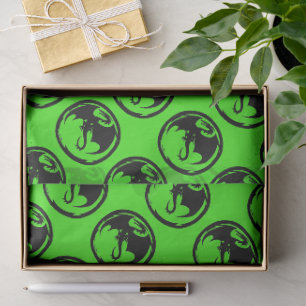 Papier Mousseline Papier de tissu vert Dragon noir moyen