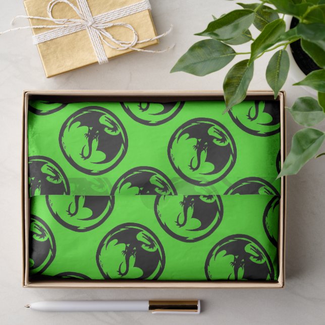 Papier Mousseline Papier de tissu vert Dragon noir moyen (Cadeau)