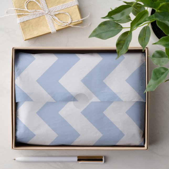 Papier Mousseline Papier de tissus bleu clair et blanc Zigzag (Cadeau)