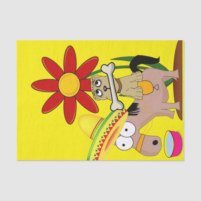Papier Mousseline Papier de tissus Chien mexicain âne Sombrero Jaune (Recto)