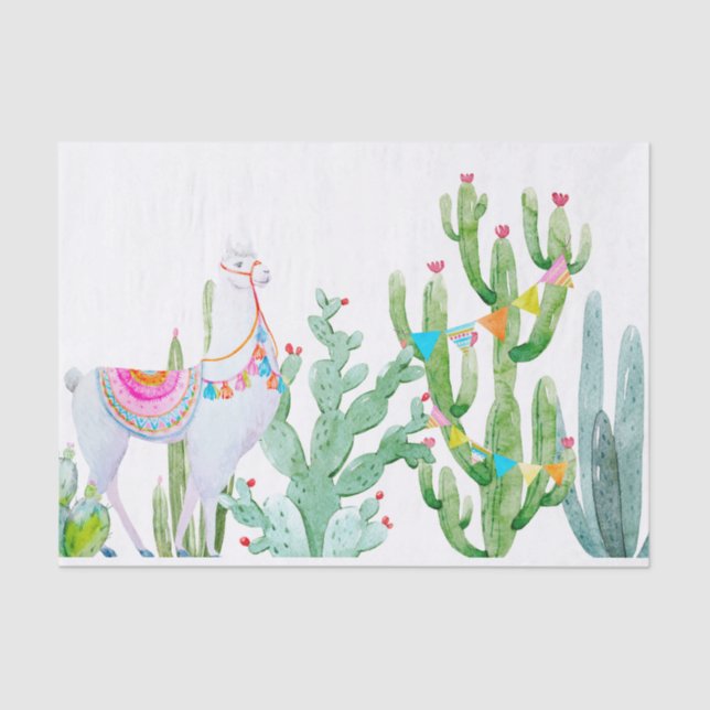 Papier Mousseline Papier de tissus enveloppant Boho Llama Cacti de B (Recto)